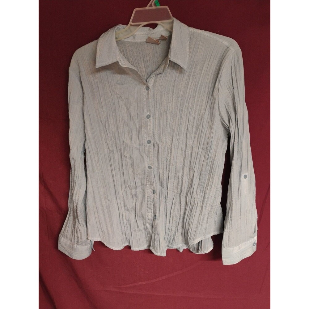 Chicos Womens Shirt Light Blue Button Up Blouse Sleeved Collared Size 3